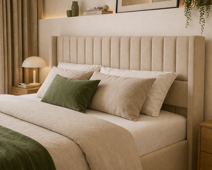 Lit coffre Nova - tissu beige structuré