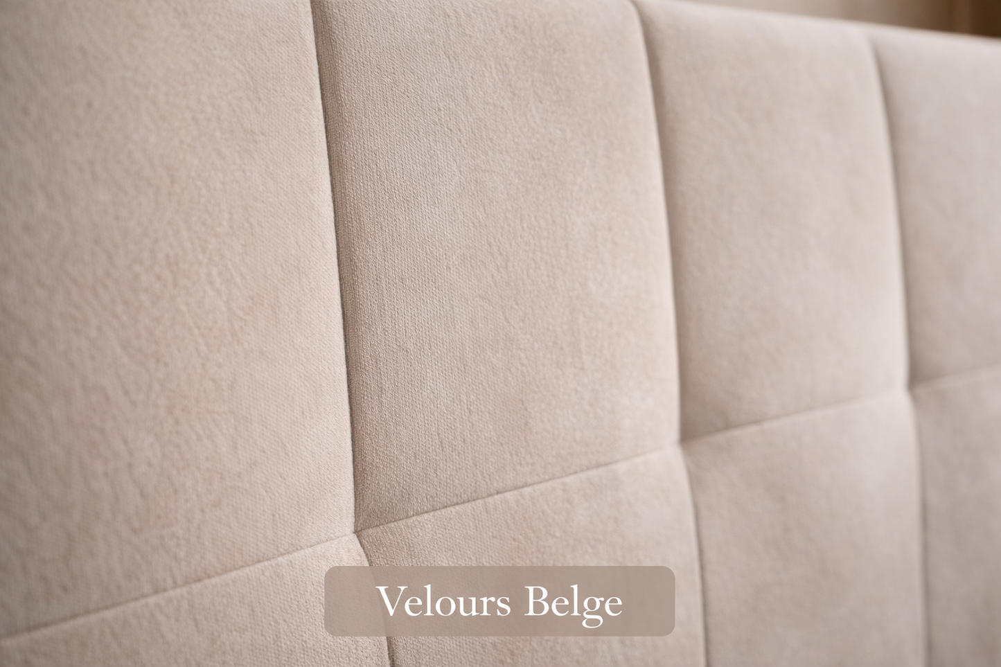 Lit coffre Alba - tissus beige capitonné