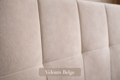 Lit coffre Alba - tissus beige capitonné