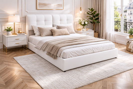 Lit Coffre Epure - Tissu blanc premium