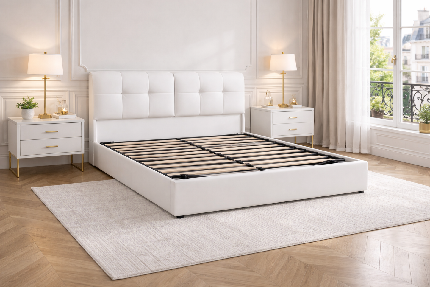 Lit Coffre Epure - Tissu blanc premium